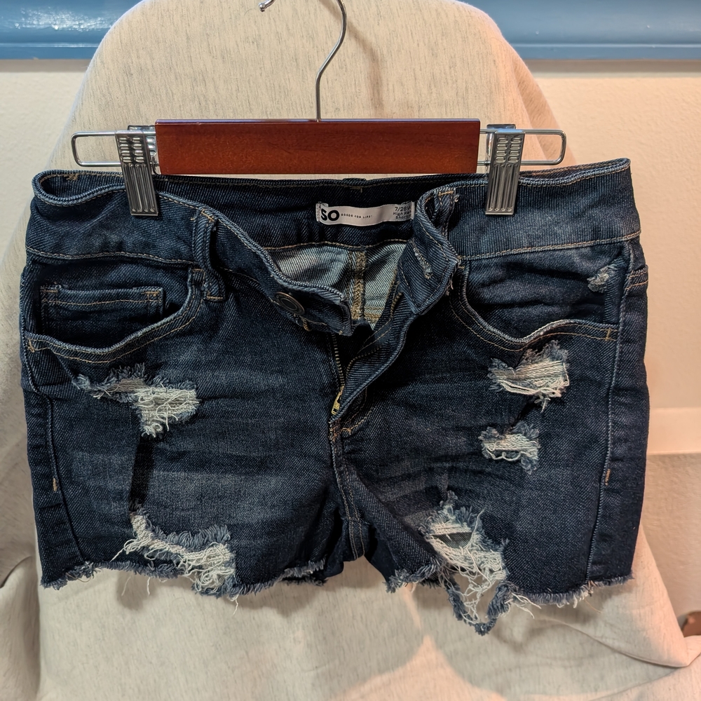 SO Women's Dark Blue Distressed Jean Shorts